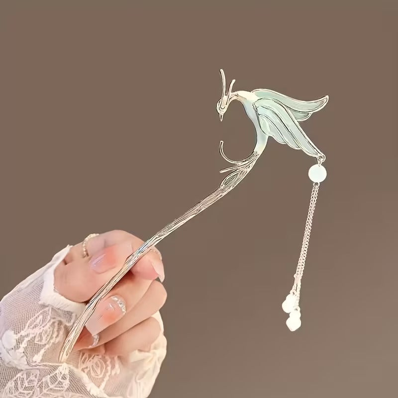 1pc Fashion Artificial Tassel Phoenix Bird Hair Sticker for Women s Ponytail Bun Holder Party Hair Accessories